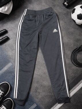 adidas Kids Charcoal Joggers with White Side Stripes Size Medium